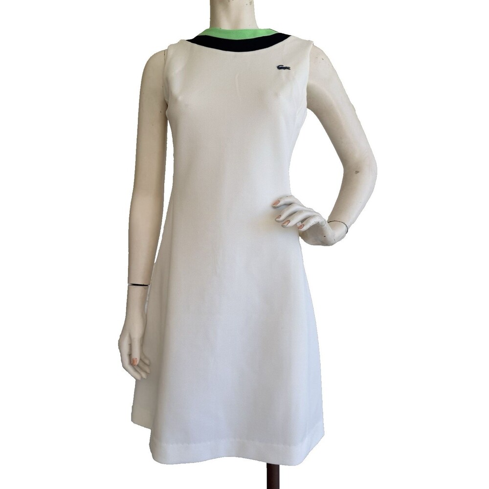 DAVID CRYSTAL Vintage LACOSTE ILGWU Union Made White Knit Tunic Dress Size S